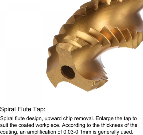 Miniatura 3 de uxcell Machos de roscar para flauta en espiral, M8 x 1,25 + 0,1 métricas de acero de cobalto recubierto de titanio de alta velocidad para máquina