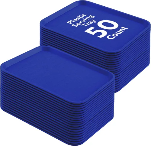 Miniatura 19 de Restaurantware RW Base - Bandejas de comida rápida de 10 x 14 pulgadas, 10 bandejas resistentes para cafetería, bandejas de plástico azul ligeras