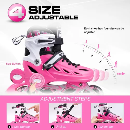 Miniatura 2 de METROLLER Patines en línea para niñas y niños, mujeres, hombres, 4 tallas ajustables, patines en línea con ruedas que se iluminan, patines Rosa