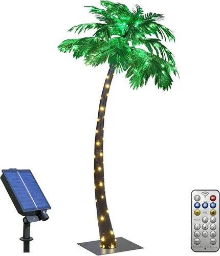 Miniatura 10 de Lightshare Palmera artificial de 7 pies con 96 luces LED, decoración de árbol falso para Tiki Bar, exterior, patio, porche, piscina, Navidad