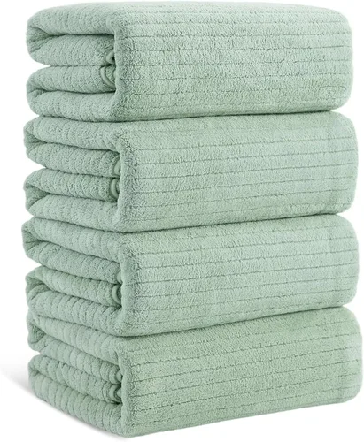 Mistyrose Toalla de diseño acanalado (verde, toallas de baño de 4 piezas)