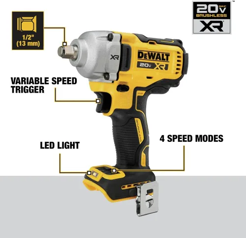 Miniatura 5 de DEWALT Llave de impacto 20V MAX, inalámbrica, 1/2 pulgada, 2 baterías y cargador incluidos (DCF891P2)