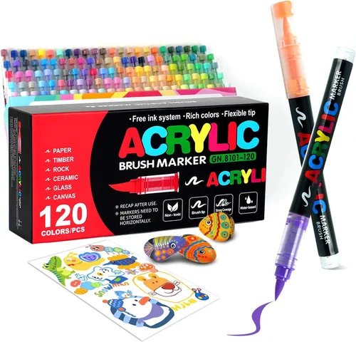 Bolígrafos de pintura de 120 colores, de secado rápido, punta de pincel suave, juego de marcadores acrílicos para madera, lienzo, rocas,