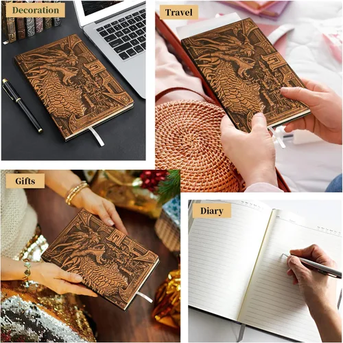Miniatura 7 de DND - Cuaderno de Dungeon and Dragon de cuero en relieve 3D, diario de dragón con bolígrafo negro y funda para bolígrafo, diario de viaje vintage