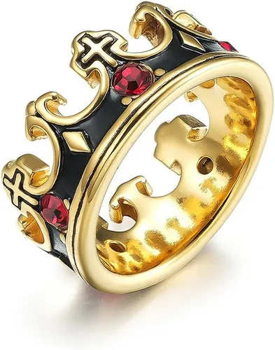 Royal King Knight - Anillo de corona de caballero para hombres y mujeres, anillos de acero inoxidable gruesos con cruz religiosa, anillos cristianos