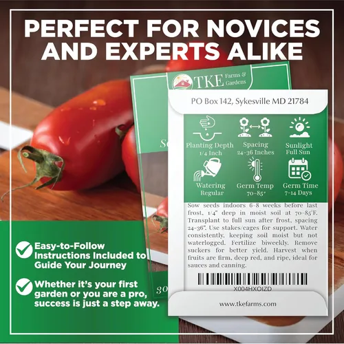 Miniatura 3 de TKE Farms & Gardens - Semillas de tomate San Marzano para plantar, más de 90 semillas de reliquia sin OMG, disfruta de tomates dulces y picantes