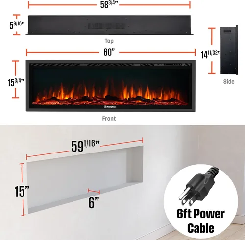 Miniatura 2 de Westinghouse - Chimenea eléctrica de 60 pulgadas, compatible con Alexa y Google Home, chimenea de montaje en pared o empotrada en la pared