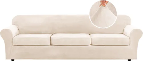 Miniatura 135 de H.VERSAILTEX - Funda elástica para sofá de 3 piezas, de suave terciopelo afelpado, para sofá biplaza con 2 cojines de hasta 72 pulgadas de ancho, se