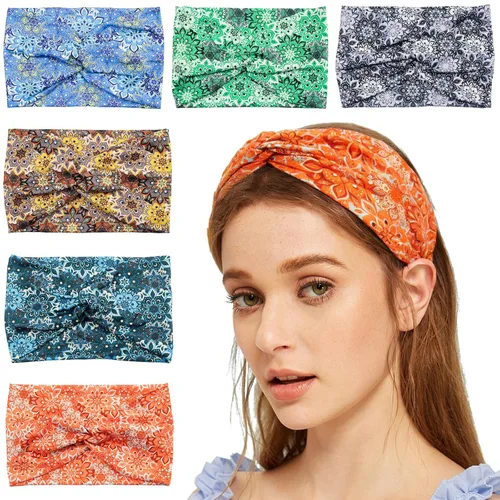 Miniatura 10 de Diademas anchas para mujeres y niñas, diadema bohemia con estampado floral, turbante nudo, diadema para entrenamiento, bandas para el cabello