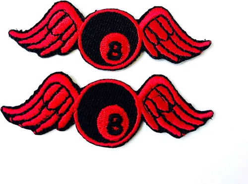 Miniatura 2 de TH - Juego de 2 minúsculas minúsculas rojas de 8 bolas de billar con alas voladoras, parches de dibujos animados lindos para coser para planchar