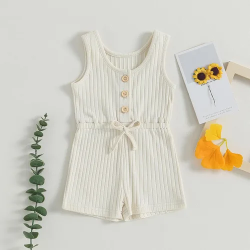 Miniatura 72 de Traje de verano para niña pequeña, de manga corta, acanalado, overol liso, pantalones cortos, ropa para recién nacidos