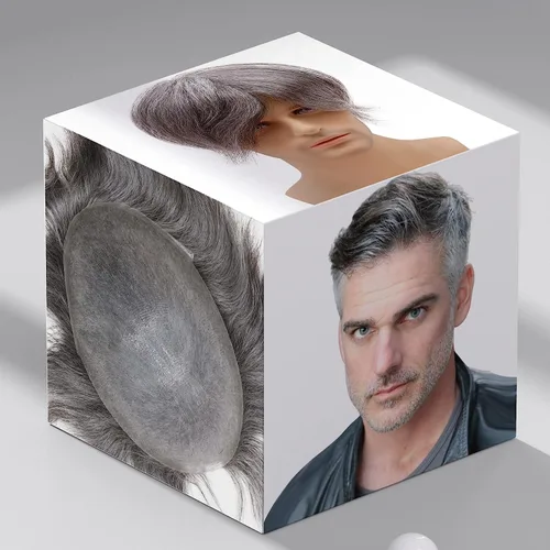 Miniatura 19 de toupee tupé para hombres 0.002 in ultra suave y transparente piel fina con bucle en V línea capilar natural para hombre, extensiones de cabello 1B