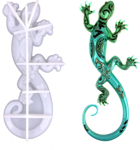 Moldes de silicona de resina para colgar en la pared, adorno decorativo de arte animal, molde de fundición Gecko para resina epoxi, moldes de resina