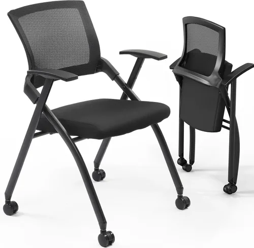 Miniatura 7 de Karl home Silla de oficina plegable ergonómica con cojín grueso, cómoda silla de oficina plegable con brazos y ruedas para reuniones de oficina