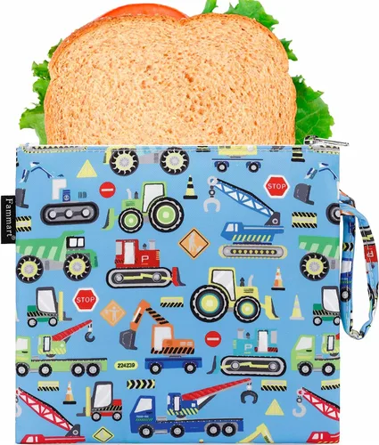 Bolsa de sándwich reutilizable para niños y adultos, bolsa de almuerzo de doble capa con asa, lavable, segura para alimentos, sin BPA (paquete de 1,