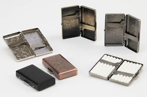 Miniatura 3 de Estuche de metal casual RYO Mini latón antiguo belleza arábesco caja de tabaco enrollado a mano, uso delgado, capacidad para 12 cigarrillos