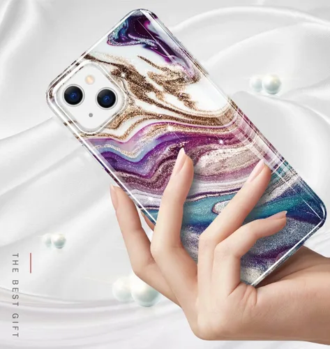 Miniatura 3 de luolnh Funda dorada brillante compatible con iPhone 14, diseño de mármol, a prueba de golpes, de silicona suave, a prueba de golpes, funda
