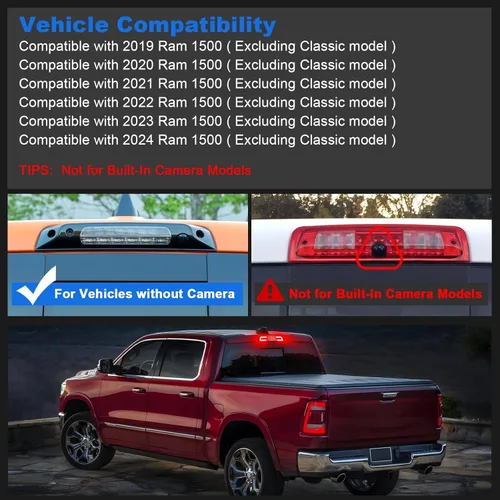 Miniatura 6 de Tercera luz de freno LED compatible con RAM 1500 2019 2020 2021 2022 2023 2024, carcasa roja lente transparente luces de parada de montaje alto
