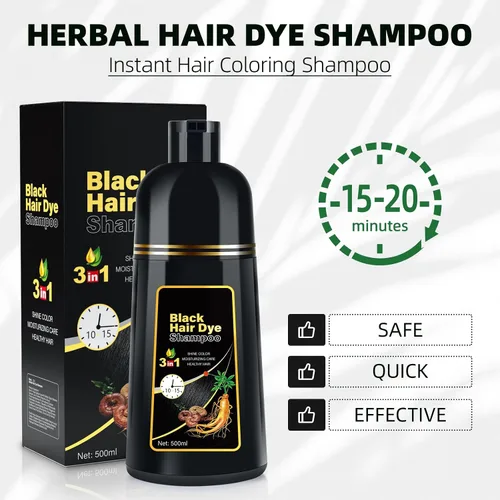 Miniatura 3 de Champú de tinte para el cabello negro 3 en 1 para Gray Coverag Color Shampoo para mujeres/hombres Instant Herbal Semi permanente champu para canas