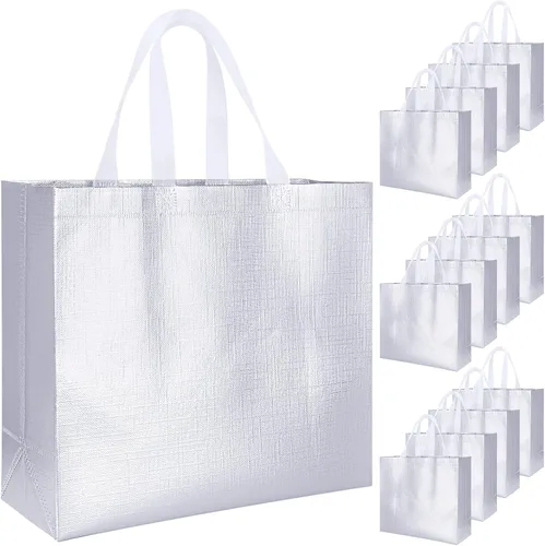 Miniatura 8 de 12 bolsas de regalo reutilizables, acabado brillante con asa, no tejidas, plegables para damas de honor