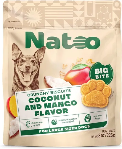 NATOO Golosinas saludables para perros grandes, galletas crujientes sabor coco y mango, golosinas naturales para perros, ricas en Omega 6,