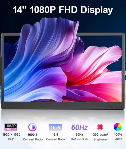 Miniatura 4 de Extensor de pantalla para portátil de 1.87 libras, ultraportátil y ultra delgado, 14.2 pulgadas, FHD 1080P, monitor portátil dual para portátil