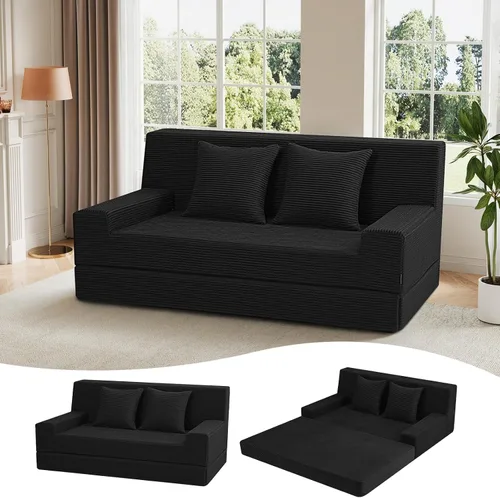 MeMoreCool Sofá cama plegable sin huesos, sofá biplaza convertible de 59 pulgadas, sofá cama plegable de pana 2 en 1 para sala de estar pequeña,
