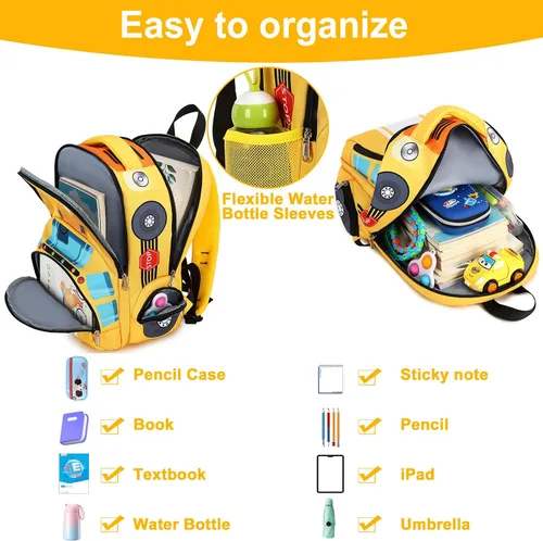 Miniatura 5 de LEDAOU Mochila escolar para niños y niñas con correa para el pecho, Autobús Amarillo, Mochilas Daypack