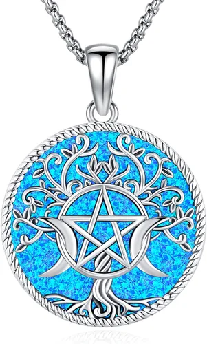 Miniatura 167 de Collar de pentagrama de plata de ley con triple luna, diosa celta, nudo celta, nudo de brujas, Ankh, sol y luna, Hécate, lilith, Santa Muerte