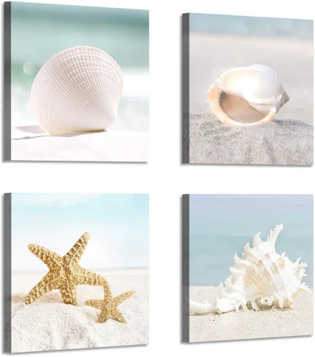 Miniatura 10 de ARTISTIC PATH Lienzo decorativo para pared, diseño de conchas marinas, diseño de playa, para decoración de pared y comedor