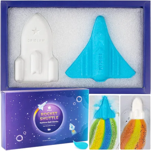 Bombas de baño para niños, 2 bombas de baño extra grandes de transbordador espacial y cohete para baño de burbujas para niños, juego de regalo de