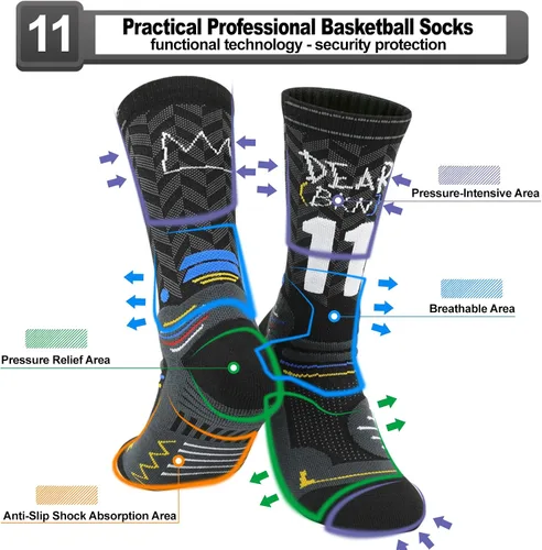 Miniatura 38 de 2 pares de calcetines de baloncesto para hombres y niños, equipo de baloncesto con número de la suerte, calcetines de estrella para niños y adultos