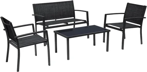 Greesum Juego de muebles de patio de 4 piezas, sillas de tela de textileno para conversación al aire libre, césped, jardín, balcón, junto a la Negro