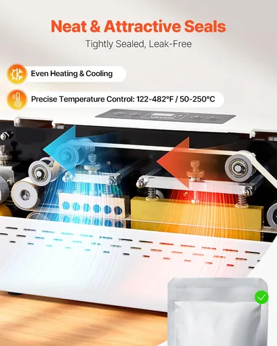 Miniatura 5 de VEVOR Máquina de sellado continuo, ancho de sello de 0.32-0.47 pulgadas, sellador automático de banda continua con control digital de temperatura