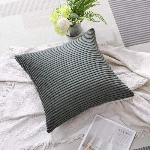 Miniatura 5 de Artscope Fundas de Almohada de Pana a Rayas Acogedoras Súper Suaves Decorativas Cuadradas Fundas de Cojín para Sofá Sillón Dormitorio Decoración