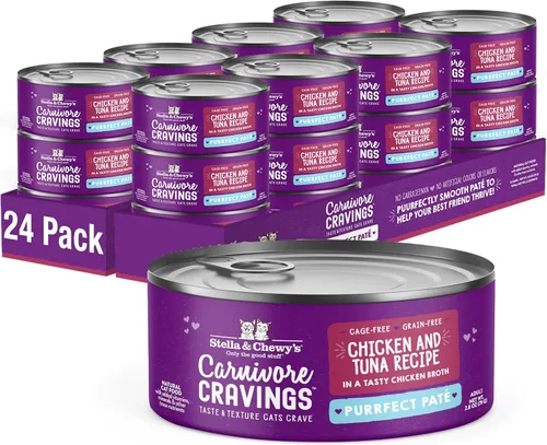 Stella & Chewy's Carnivore Cravings Purrfect Paté - Alimento húmedo prémium sin granos para gatos, receta de pollo y atún, alto en proteínas con