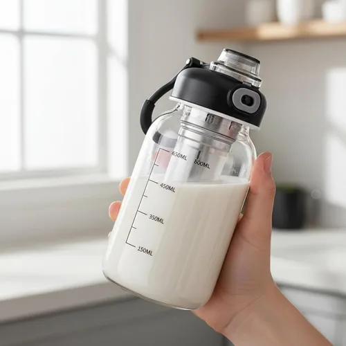 Miniatura 3 de Jingmore 2 botellas de agua de vidrio, vaso agitador de 27 onzas con bola de acero inoxidable 304, filtro y funda para copa, tazas a prueba de fugas