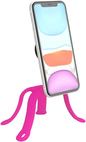 Miniatura 3 de PopSockets: Soporte y soporte flexible para teléfono, soporte de trípode para teléfono, soporte universal para dispositivo - rosa intenso Puesta
