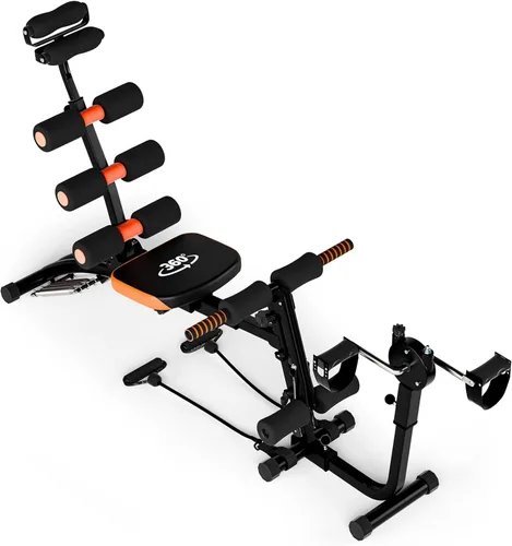 Banco de entrenamiento abdominal 6 en 1 para gimnasio en casa, banco de entrenamiento ajustable con extensión de piernas, asiento giratorio de 360°,
