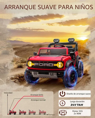 Miniatura 8 de First Ride On Ford Bronco - Juguetes de paseo de 24 V para niños y niñas, automóvil eléctrico de 2 plazas con control remoto, camión con suspensión