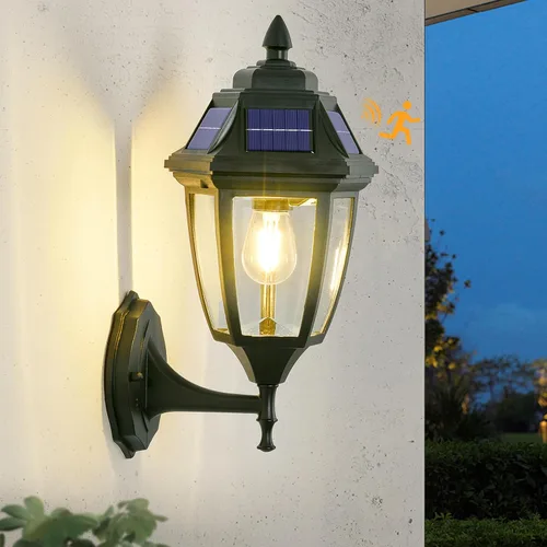 Miniatura 9 de Paquete de 2 luces solares para porche, luces solares con sensor de movimiento para exteriores, luces de pared solares de aluminio para exteriores