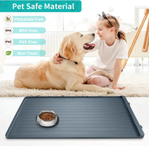 Miniatura 6 de Tapete para comida y agua para perros, tapete grande de alimentación de mascotas de 39.4 x 27 pulgadas con bolsillo para recolección de residuos