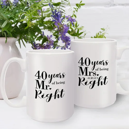 Miniatura 6 de Canopy Street Juego de tazas de 40 aniversario / 40 Years Mr. And Mrs. Always Right Tazas de café / Tazas de aniversario de 15 onzas/divertido
