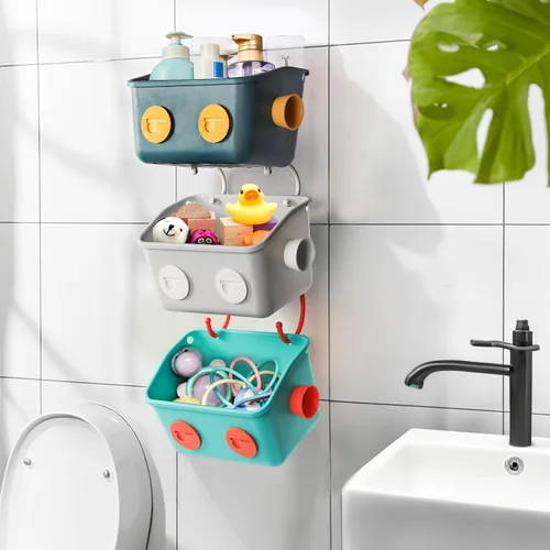 Miniatura 6 de Noamus Paquete de 6 cestas organizadoras de almacenamiento de juguetes de baño, 3 capas montadas en la pared, organizador de ducha colgante, estante