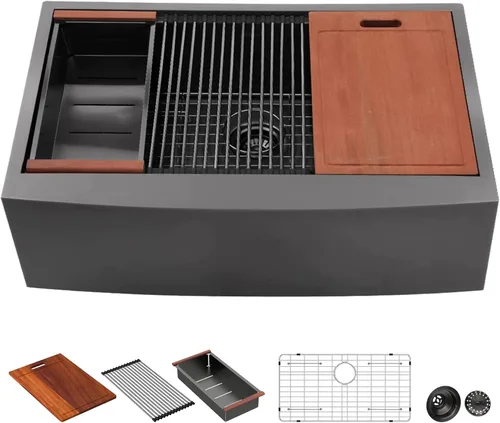 Miniatura 16 de Sarlai Fregadero de cocina de 30 unidades color negro, 30 x 22 pulgadas, fregadero de cocina de 30 x 22 pulgadas, fregadero de cocina de acero Acero