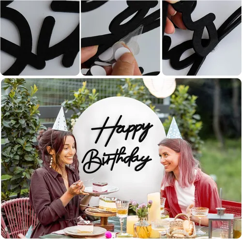 Miniatura 3 de Letrero negro de feliz cumpleaños para telón de fondo, letras de feliz cumpleaños de fieltro para arco de globos, decoraciones de telón de fondo