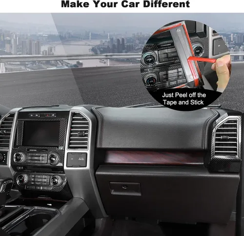 Miniatura 7 de Para Ford F150 2015-2020 consola central decoración interior kits para Ford F150 2015-2020 (11 unidades/juego, fibra de carbono negro)