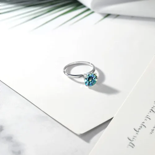 Miniatura 4 de Gem Stone King Anillo de compromiso con solitario para mujer con topacio místico azul milenio redondo de 2.00 qt en oro blanco de 14 quilates