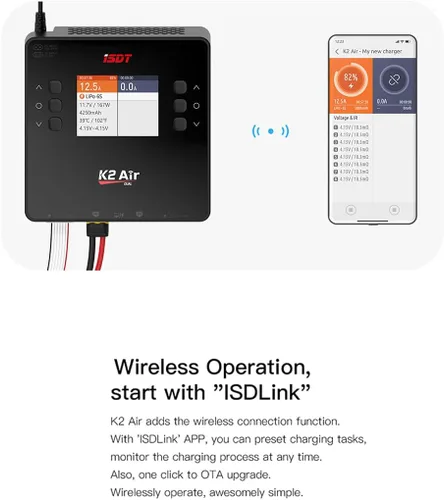 Miniatura 8 de ISDT Cargador de batería K2 Air Lipo descargador 2-6S AC 200W DC 500Wx2 20A Cargador inteligente de doble canal para la vida Lilon LiHv NiMH RC