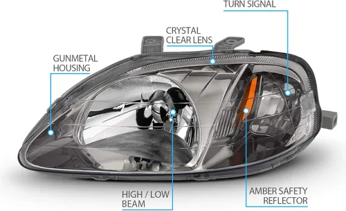 Miniatura 4 de AmeriLite - Juego de faros delanteros de repuesto en metal de estilo OE para Honda Civic 1999-2000 - Lado del conductor y del pasajero Metal
